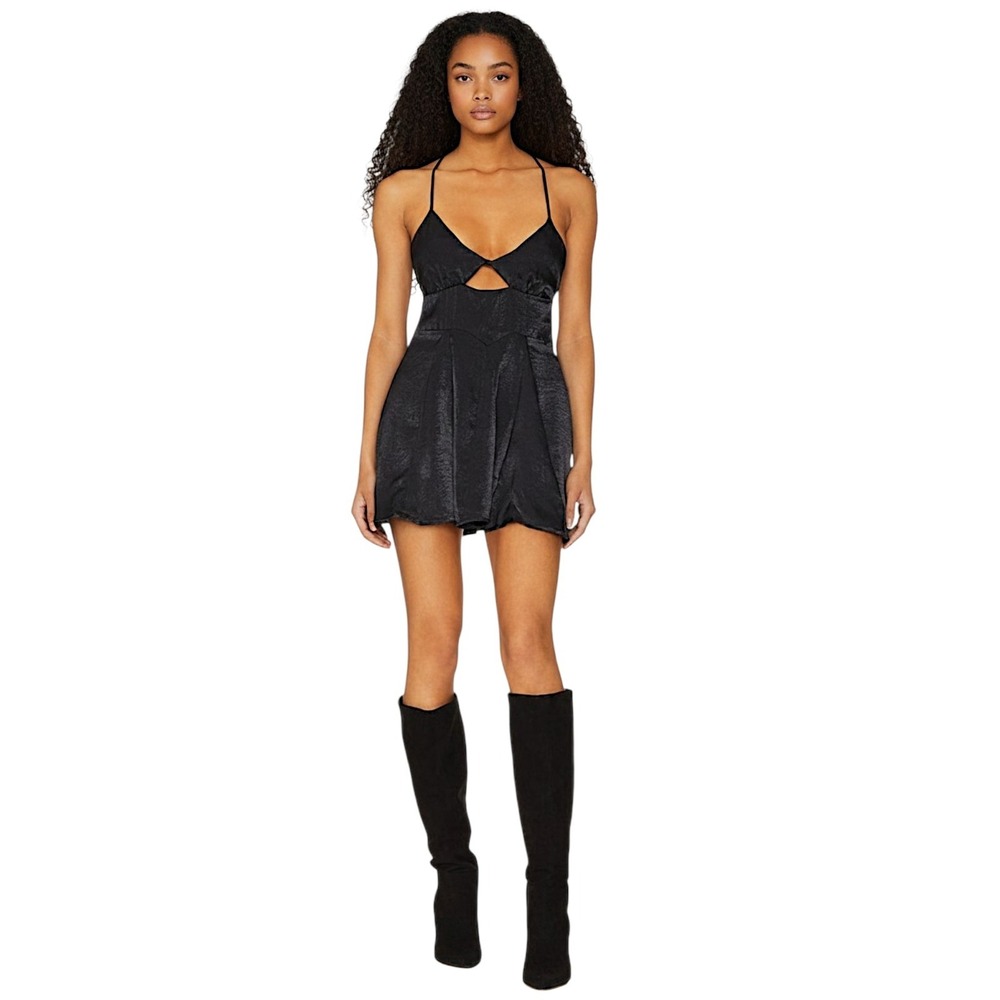 Intimately Free People sz L Good Catch Mini Slip Dress Black Cutout‎ LBD NEW